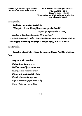 Đề kiểm tra chất lượng giữa kì I năm học 2015  2016 môn Ngữ văn - Khối 12